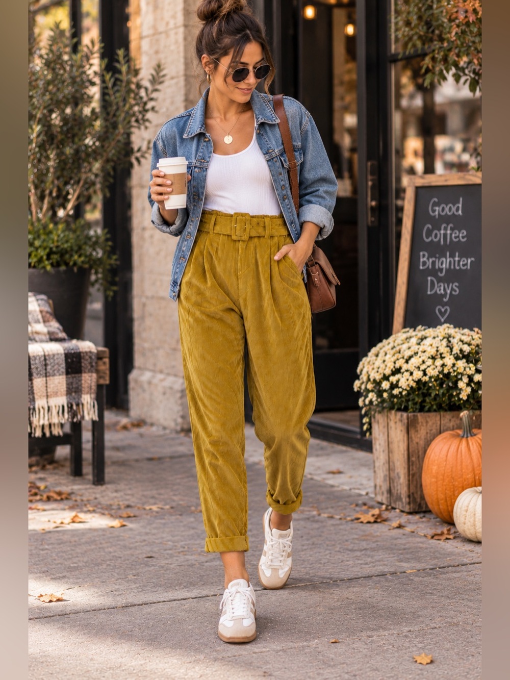 Wild Fable Mustard Yellow Corduroy Cuffed Tapered Leg Pants w/belt Size 2